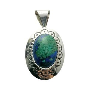 Vintage Sterling Silver .925 & Eilat Stone Navajo-Style Pendant, Signed LJM